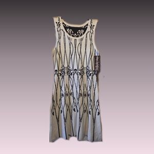 Nina Leonard Cream and Black Patterned Midi Dress